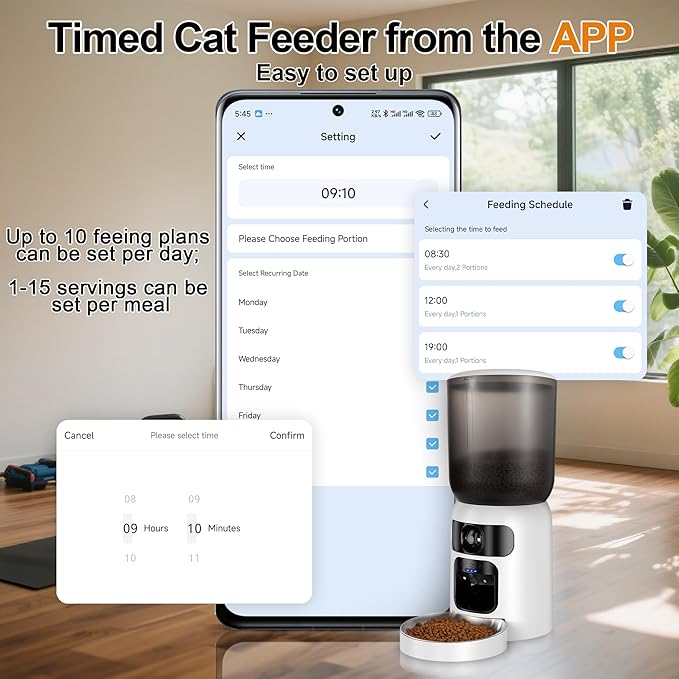 6L AI Automatic Cat Feeder with Dual Camera, 1080P HD Night Vision & Dual Power Supply, Easy Setup Timed Food Dispenser with Desiccant Bag for Cats & Dogs, 5G WiFi Pet Feeder with 2-Way Audio