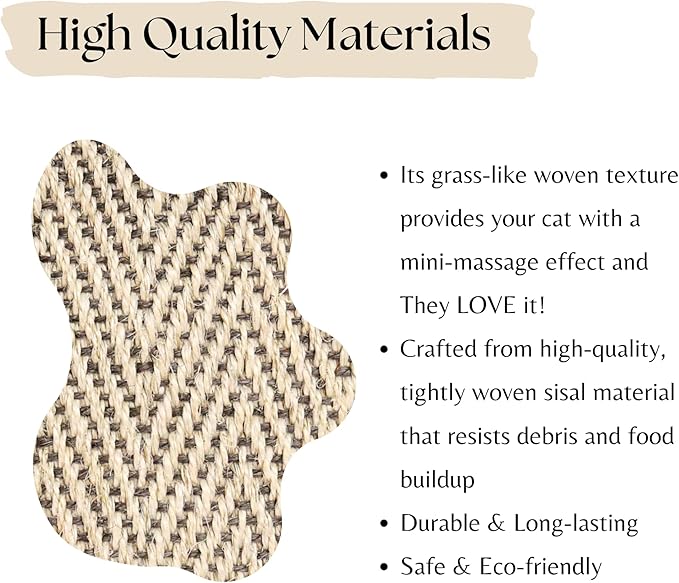 Boho Sisal Cat Scratcher Mat with Hook and Loop Strips (Scratch Protector for Carpet, Sofa, Wall and Furniture), Durable and Shedding-Resistant Surface (Oval Medium, Fishbone)