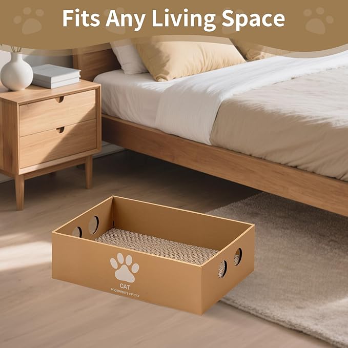 Heavy Duty Cardboard Cat Scratcher Box, Cat Bed with Double-Sided Cardboard Scratch Pad, Interactive Hole Design, Scratch Lounge Bed Suitable for Cats to Rest(Paw Pattern)