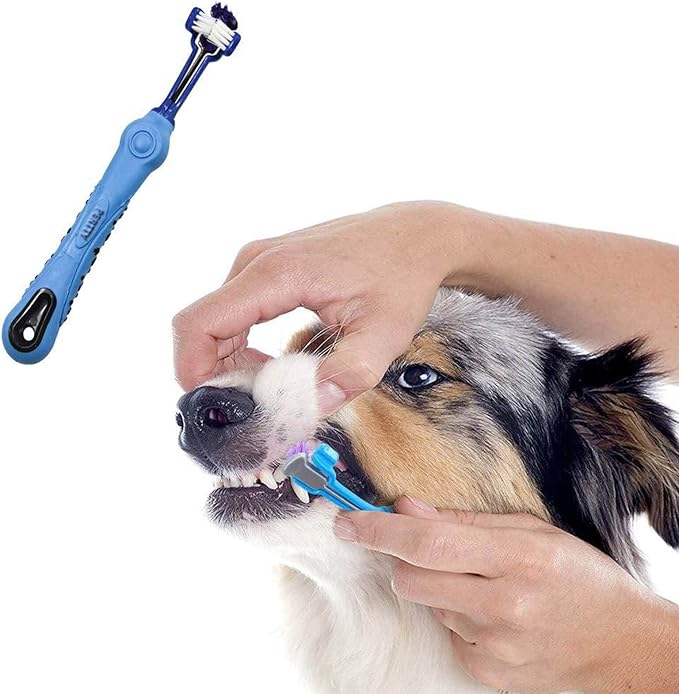 Orgrimmar 2 Pcs Three Sided Pet Toothbrush Dog Brush Addition Bad Breath Tartar Teeth Care Dog Cat Cleaning Mouth