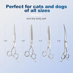GLADOG Luxury Dog Grooming Scissors Set - 7" Straight, 6.5" Thinning, 7" Chunkers, 7" Curved - 9CR Steel, Silver Luxe, Right Hand, Plastic Handle, 4 Count