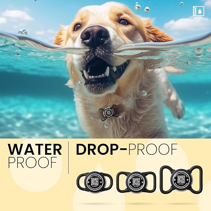 2 Pack Waterproof AirTag Dog Collar Holder for Apple Tracker QR Code Case Black