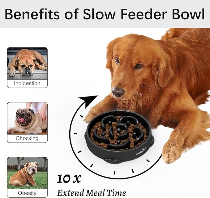 MateeyLife Large Slow Feeder Dog Bowls, Anti-Choking Puzzle Dog Food Bowls, Anti-Slip Interactive Feeding Slow Down Eating, Bloat Stop Maze Dishes for Large Breeds 4 Cups Black