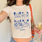 Y2k Baby Tees for Women Cute Cat Lady Era Graphic Grunge Crop Tops Vintage T Shirts Retro Aesthetic Tee Top