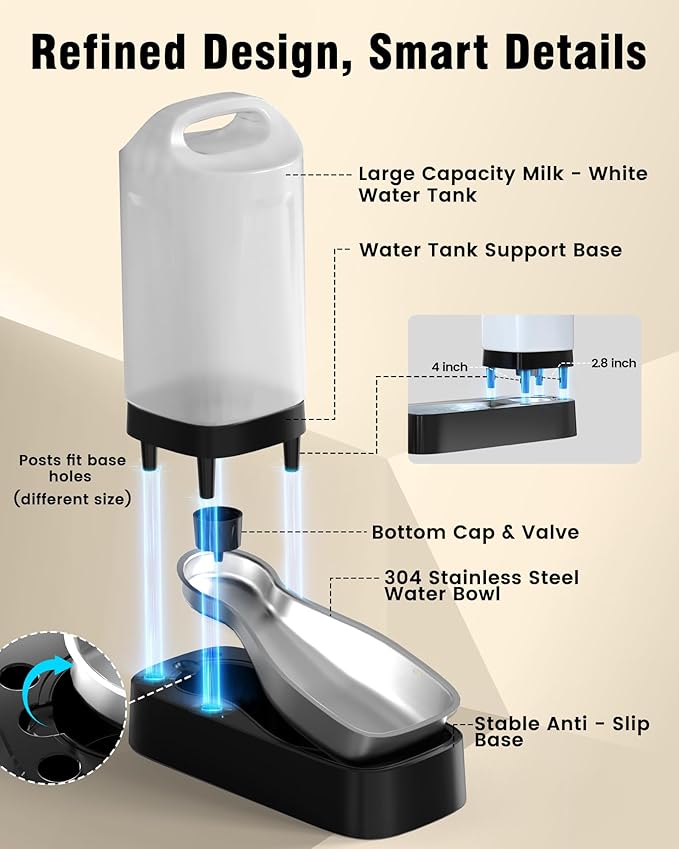 Automatic Dog Water Bowl Dispenser - 2.4 Gallon Stainless Steel Gravity Pet Water Feeder with Ergonomic Handle Design Anti Splash Drinking Bowl Without Filter Easy to Clean Multi Pet Use