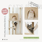 PEQULTI Floor to Ceiling Cat Tree 92.9’’-101.6’’ Height Adjustable Cat Tower Tall Kitty Climbing Play House with Scratching Posts, Cozy Condo, Perches and Large Hammock for Indoor Cats Beige