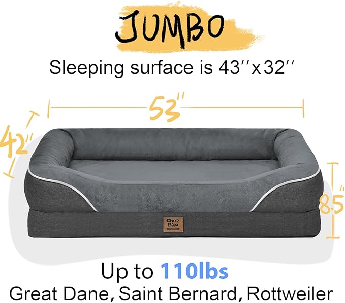 Washable Orthopedic Large Dog Bed - Removable Orthopedic Dog Beds XL with Bolster for Extra Large Dogs with Washable Cover and Non-Slip Bottom
