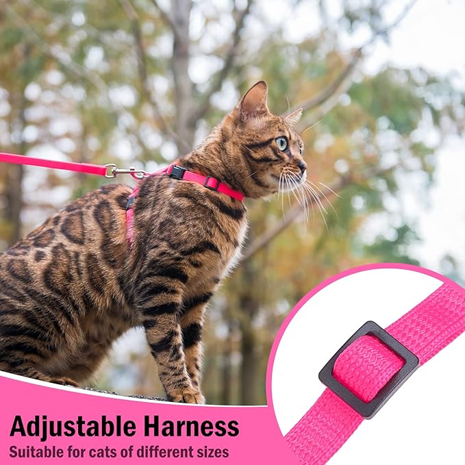 PUPTECK Adjustable Cat Harness and Leash Set Escape Proof Kitten Strap Collar for Walking Travel, Hot Pink