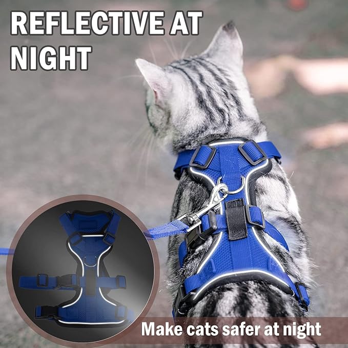 PUPTECK Cat Harness and Leash Set Escape Proof for Walking, Breathable Mash Vest Adjustable Harness for Cats Puppy Small Animals, Reflective at Night, Blue Small