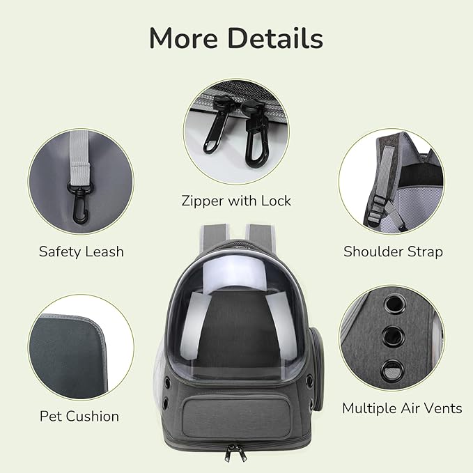 Cat Backpack Carrier for Large Cats, Expandable Cat Bubble Backpack, Dog Carriers for Small Medium Dogs, Airline Approved Pet Carrier for Travel Hiking Outdoor(Grey)
