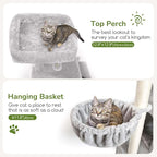 Globlazer Large Cat Tree Condos for Indoor Cats Large Adult, 70inch Tall Cat Tree Condo Tower with 4 Spacious Cat Condo Houses, 3 Sisal Scratching Posts, 2 Adjustable Hanging Baskets, F70C, Cloud Gray