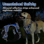 Eagloo Dog Harness for Large Dogs, Easy Wearing with 3 Buckles, Adjustable No Pull Pet Harness with 2 Rings for Walking, No Chock Reflective Soft Padded Vest with Control Handle, Blue & Black, L