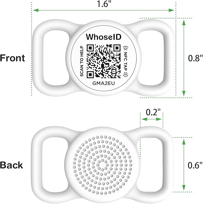 QR Code Dog Tag with NFC, Personalized Pet Tag, Silent Silicone Dog ID Tag, Modifiable Pet Online Profile, Multiple Emergency Contact, Scan QR Code Send GPS Location Email (Small, White)