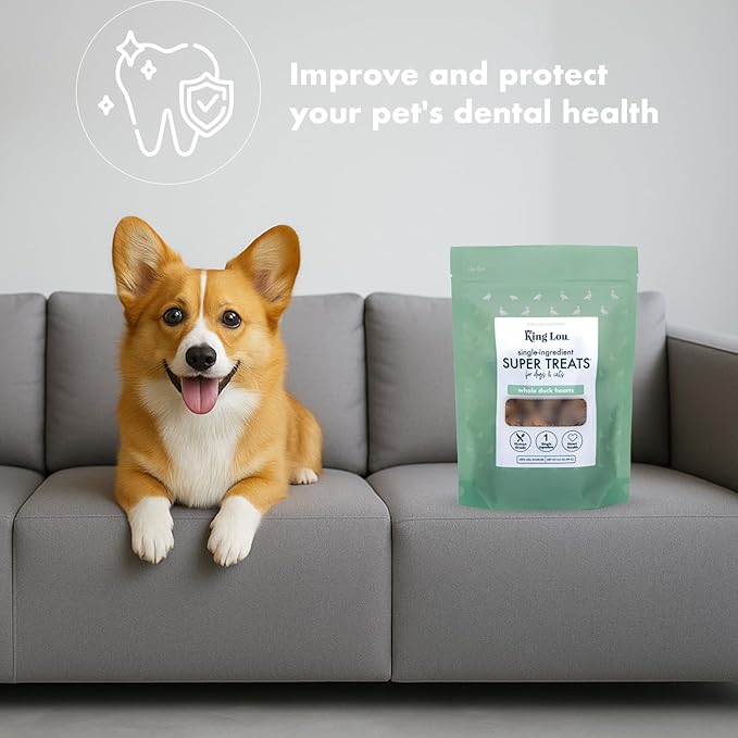 King Lou Pets - Whole Duck Hearts for Dogs and Cats - USA-Made Freeze Dried Duck Hearts - Taurine, Zinc, and Iron - 1lb Prior to Freeze Drying