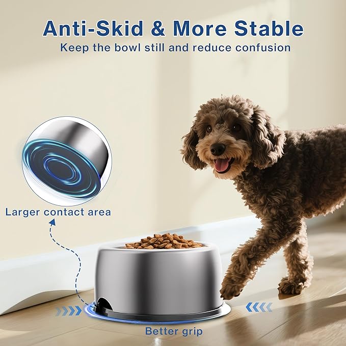 304 Stainless Steel Dog Bowls, Heavy Duty Dog Food Bowl with Extra Strong Non-Slip Mat, Thick Metal Base Water Bowl with Lick Mat for Small, Medium, Large Dogs, Indoor/Outdoor (19.8 oz)