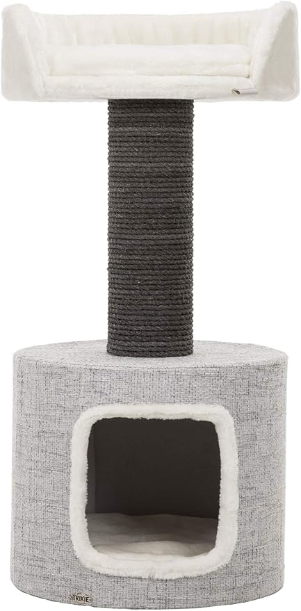 TRIXIE Fonda Cat Scratching Post 39 Inch - Cat Scratcher with Soft Fabric Covering Base and Durable Sisal Rope - for Large Cats with Condo Base and Platform - in Gray