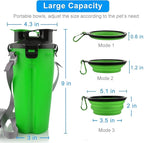 Dog Travel Water Bottle Collapsible Bowls, 2 in 1 Pet Food Container with Collapse Bowls, Outdoor Portable Water Bowls for Walking, Traveling, Camping and Hiking (Green)