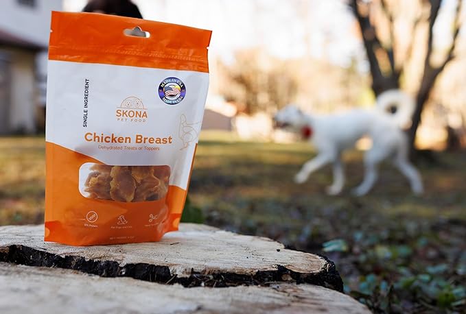 Skona PetFood Chicken Breast Jerky Dog Treats & Cat Jerky Treats, High Protein, Single-Ingredient Training Snacks, Grain-Free, USA Made, Rich in Taurine, Supports Digestion & Dental Health, 4oz