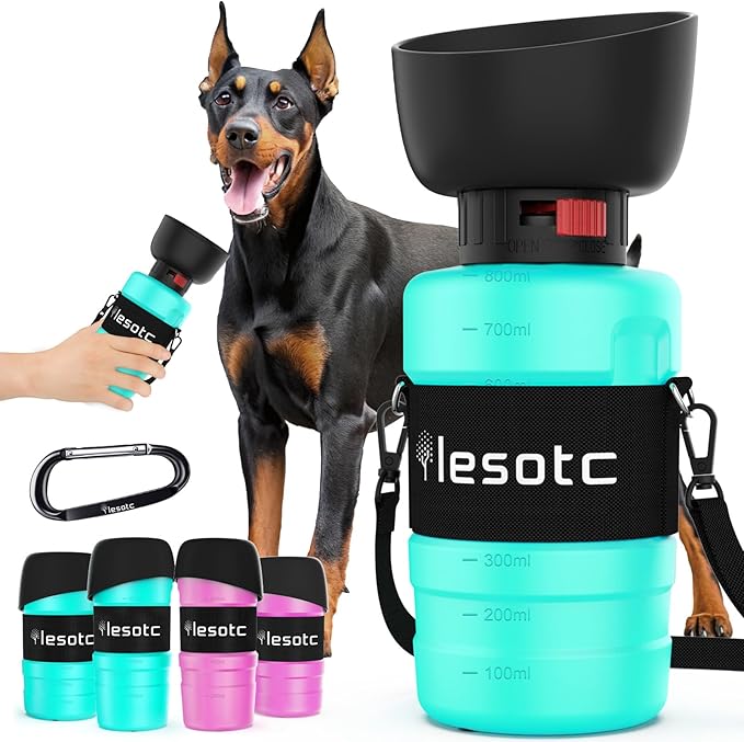 Lesotc Dog Water Bottle, Portable Dog Water Dispenser, Leak Proof Dog Travel Water Bottle Pet Water Bottle for Outdoor Walking, Hiking, Travel, BPA-Free, Lightweight