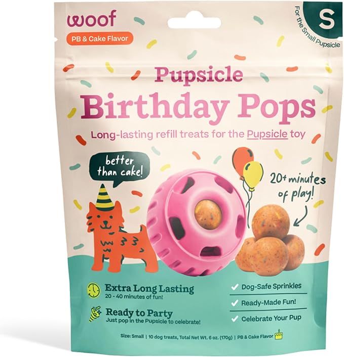 WOOF Pupsicle Birthday Pops - Healthy Dog Treats - Pre-Made Pupsicle Refills- Wholesome Ingredients - Naturally Sweet - Cake-Flavored Birthday Treat for Dogs - Small