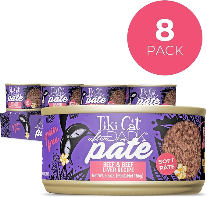 Tiki Cat After Dark Soft Pate Wet Cat Food, Beef & Beef Liver Recipe, 5.5 oz. Can (8 Count)
