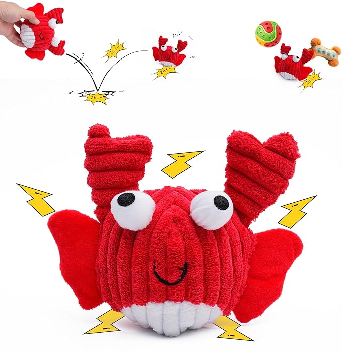 Dog Toys for Aggressive Chewers,Squeaky Dog Toys to Keep Them Busy,No Stuffing Interactive Dog Chew Toys,Suitable for Medium,Large and Small Dogs(red Crabs)