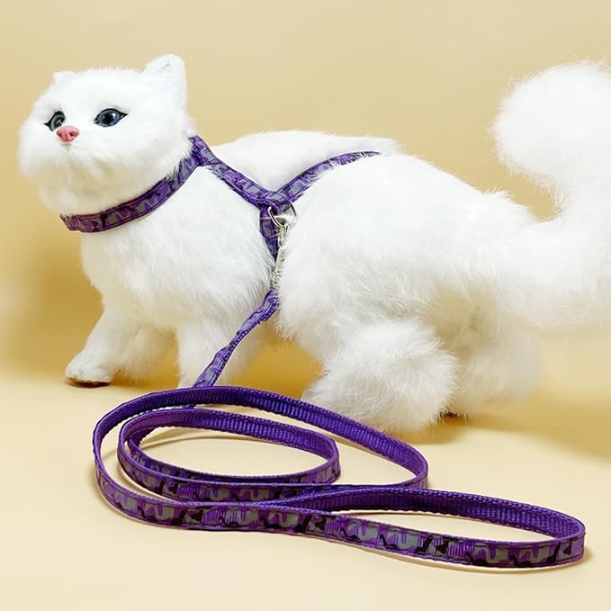 2 Pack Cat Harness and Leash Set with Collar, Escape Proof & Adjustable Kitten Harness for Small to Medium Cats, Walking & Travel Set (Black + Purple)