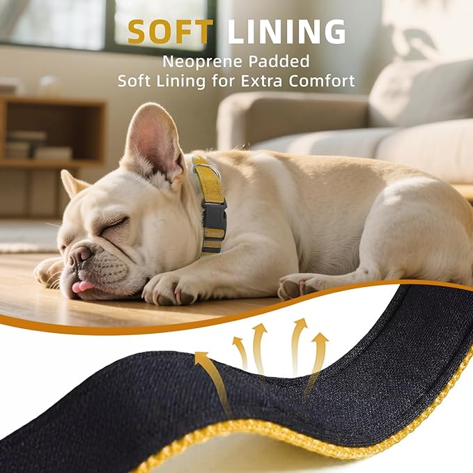 Reflective Dog Collar, Soft Neoprene Padded Nylon Pet Collar with Quick-Release Buckle, Adjustable for Mediunm Dogs,Khaki,M, 3/4" Width