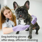 DELOMO Dog Washing Gloves 1 Pair: Soft and Gentle Silicone Pet Grooming Gloves - Bathing Scrubber Brush Mitt Grooming Shedding Fur Removal Massage for Dogs/Cats/Horse, Purple