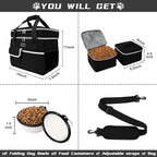 BAGLHER Dog Travel Bag for Supplies - Double-Layer Airline Approved Weekend Pet Travel Organizer Set for Dog and Cat Tote with 2 Pet Food Containers and 2 Collapsible Silicone Bowls Black