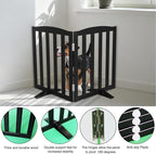 ZJSF Foldable Freestanding Indoor Dog Gate for House Wood Long Pet Gates Dog Fence for Stairs Puppy Gates for Hallways, Puppy Gate,Support Feet Included, Black, 24 "Height-2 Panels