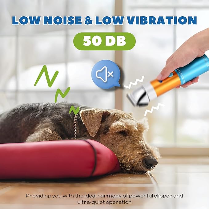 Dog Clippers for Grooming Cordless 400W with Rechargeable 5h-Standby Battery, Low Noise < 50db, Heavy-Duty Pet Hair Shaver Kit, with 2 Sharp & Detachable Blades of 3MM&6MM, Blue