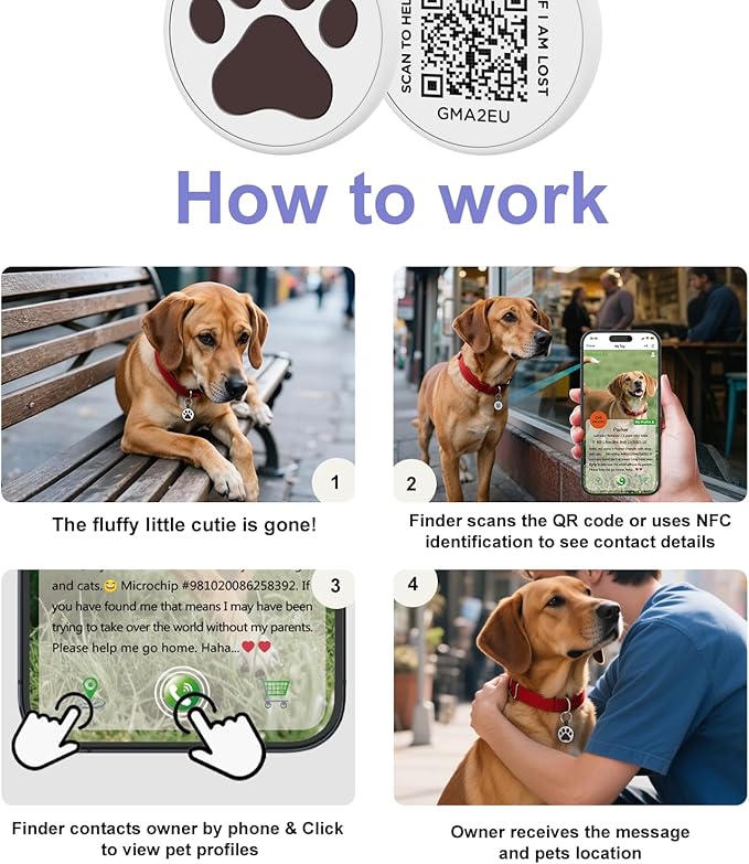 QR Code Cat Tag, Modifiable Pet Online Profile, Multiple Emergency Contact, Scannable QR Code, Instant Location Email Alert, Collar Accessories (Small Breeds - 1", White)