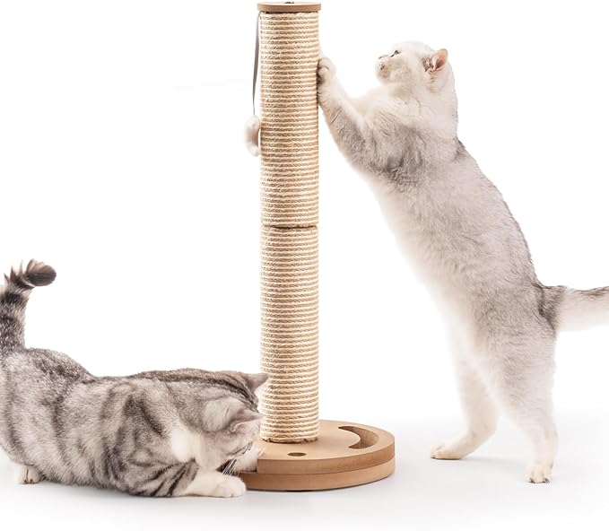 Mewoo Cat Scratching Post, 25'' Tall Cat Scratching Posts with Kitten Toys Cat Ball Track, 3-in-1 Scratch Posts for Indoor Cats, Natural Sisal Cat Scratcher Interactive Toy with Dangling Balls