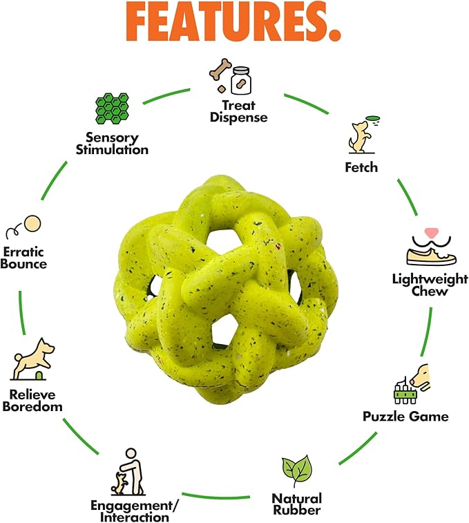 Max Fusion Made with Nike Grind, Arlee Ball Dog Toy for All Dogs, Durable & Natural Rubber Chew Toys for Play, Fetch & Chewing, Yellow, Large, 1 Count