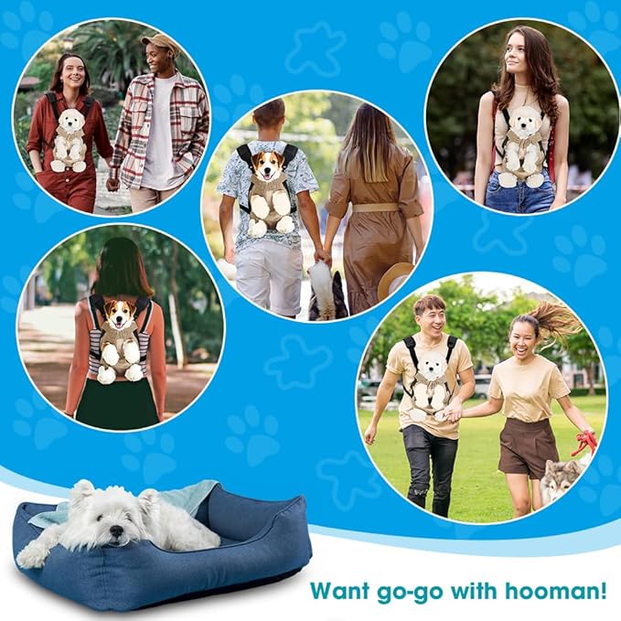 Dog Backpack Carrier, Adjustable Pet Front Carriers, Legs Out Carrying Sling Travel Bag for Small Medium Dogs 4-7 Lbs, Soft Wearable Puppy Chest Carry Backpacks for Walking/Hiking/Camping/Traveling