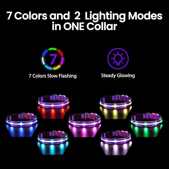 MASBRILL Light Up Dog Collar - RGB LED, Rechargeable, Water-Resistant Glow Up Night Walking Collar for Small to Large Dogs