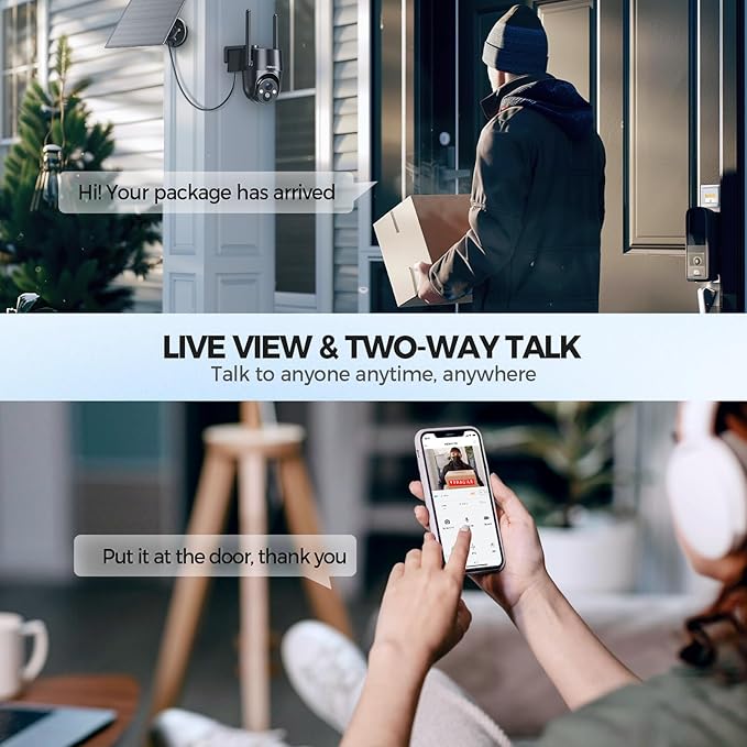 Solar Security Cameras Wireless Outdoor, 2K 360° View Solar Powered WiFi 3MP Security Camera for Home Security with Color Night Vision, PIR Detection, 2-Way Audio, Motion Alert, Easier to use