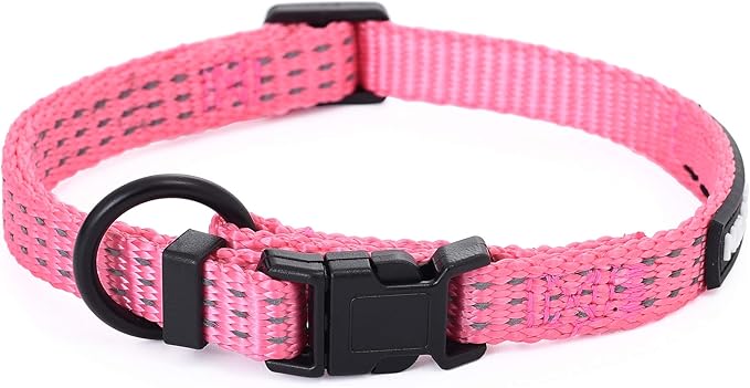 Mile High Life Dog Collar, Nylon Reflective Dog Collars w Pull D-Ring, Light Weight Adjustable Puppy Collars, Dog Collars for Large Dogs(Pink, Large)