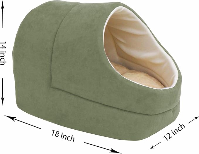 GOOPAWS Cat Cave for Cat and Warming Burrow Cat Bed, Pet Hideway Sleeping Cuddle Cave (Sage Green-2)