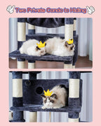 Cat Tree for Indoor Cats Large Adult, 74" Cat Tower with 3 Big Platforms, 2 Baskets, 2 Condos, Multi-Level Cat Scratching Posts, Smoky Gray GCT030G