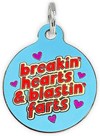 Personalized QR Code Dog Tags - Choose from 25+ Tag Designs - QR Code Links to Your Profile - Unique, Cute, Funny, Sassy Pet ID Tag (Breakin' Hearts & Blastin' Farts, Large (1.25 inch))