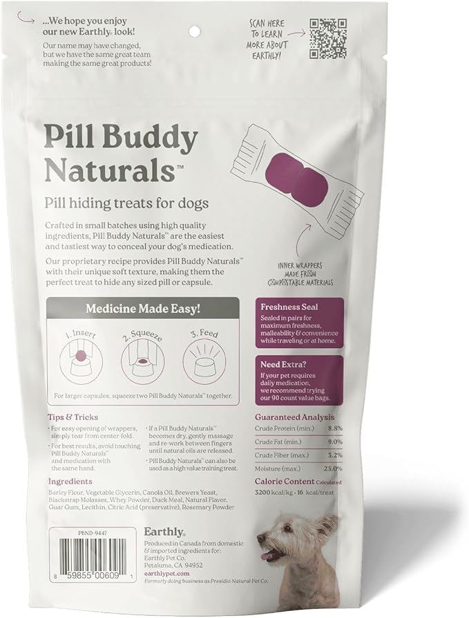 Presidio Pill Buddy Naturals - Duck (Chicken-Free) Pill Hiding Treats for Dogs - Pill Pocket for Any Size Medication - 30 Servings