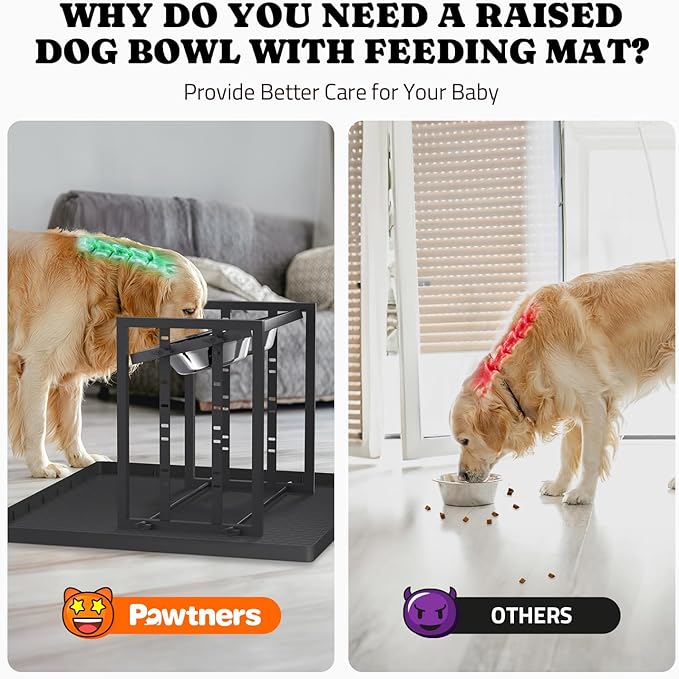 Elevated Dog Bowls for Medium Breed: 4 Height Adjustable Raised Dog Bowl with Metal Stand, Feeder Station with 2 Stainless Steel Bowls, Black with Feeding Mat