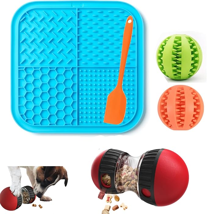 Interactive Treat Dispensing Toys for Smart Puppy Middle Dogs to Keep Them Busy, Cognitive Enrichment Dog Puzzle Slow Feeder Ball Toy (Feeder Toy 4pcs)