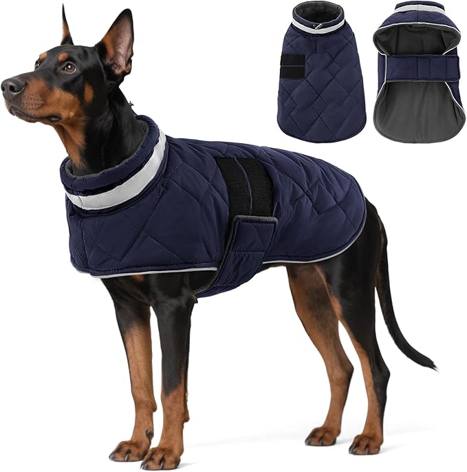 Dog Winter Coat Warm Padded Puppy Jacket Windproof Water Resistant Clothes for Small Medium Large Pets Christmas Sweater Outfit Vest(DarkBlue, 2XL)
