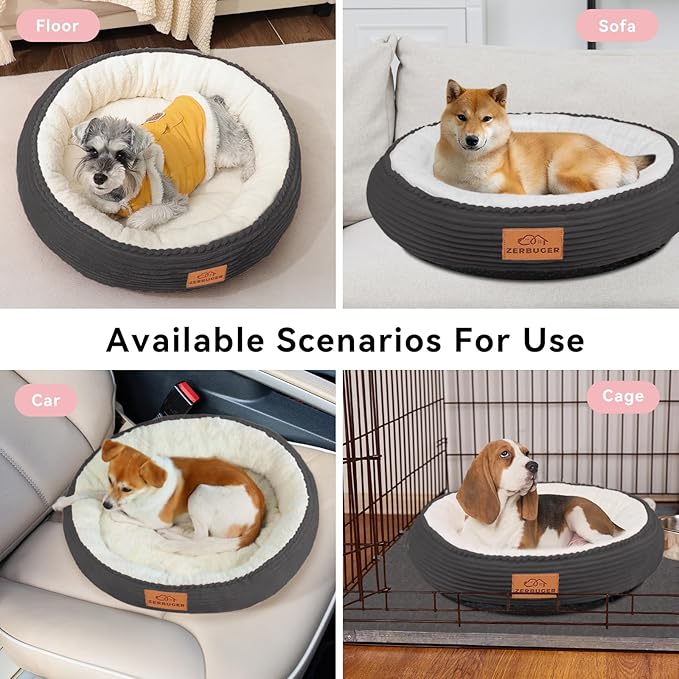 30in Dog Bed Sofa for Small/Medium/Large Dogs, Machine Washable Supportive Foam Pet Couch with Washable Removable Mat and Non-Slip Bottom, Pet Cuddler for Indoor/Outdoor/Car/Cage, Dark Grey