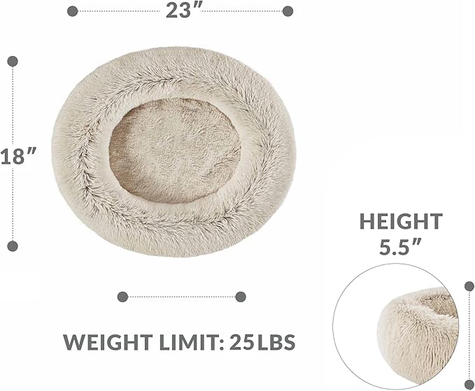 Friends Forever Serena Donut Memory Foam Orthopedic Dog Bed, Soft Faux Fur Oval Cat Couch For Indoor Pet, Fluffy Calming Plush Shag, Round Raised Bolster Cushion, Machine Washable Cuddler, Tan