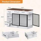 Large Dog Crate Furniture, 47.2'' Dog Kennel Indoor with 3 Storage Drawers and Hidden Feeding Bowl, Sturdy Wooden Dog Crate with 2 Doors and Adjustable Shelf for Small, Medium Dogs