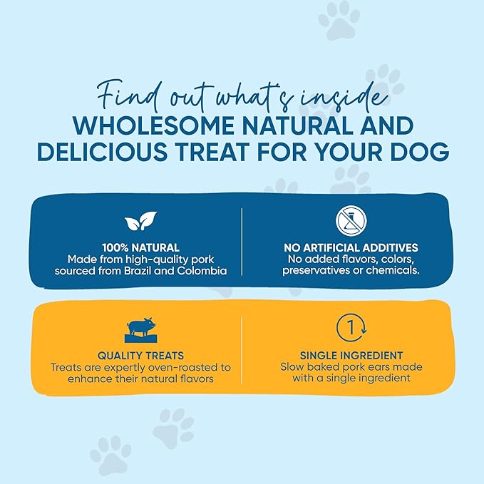 Whole Pig Ears for Dogs - (30 Count) 100% Natural, Long Lasting & Highly Digestible Chew Treats, Single Ingredient, Slow Baked, Great for Puppy, Large & Medium Dogs